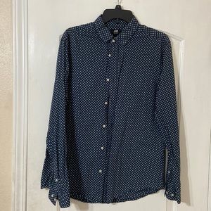Men’s H&M navy long sleeve polka dot button up shirt